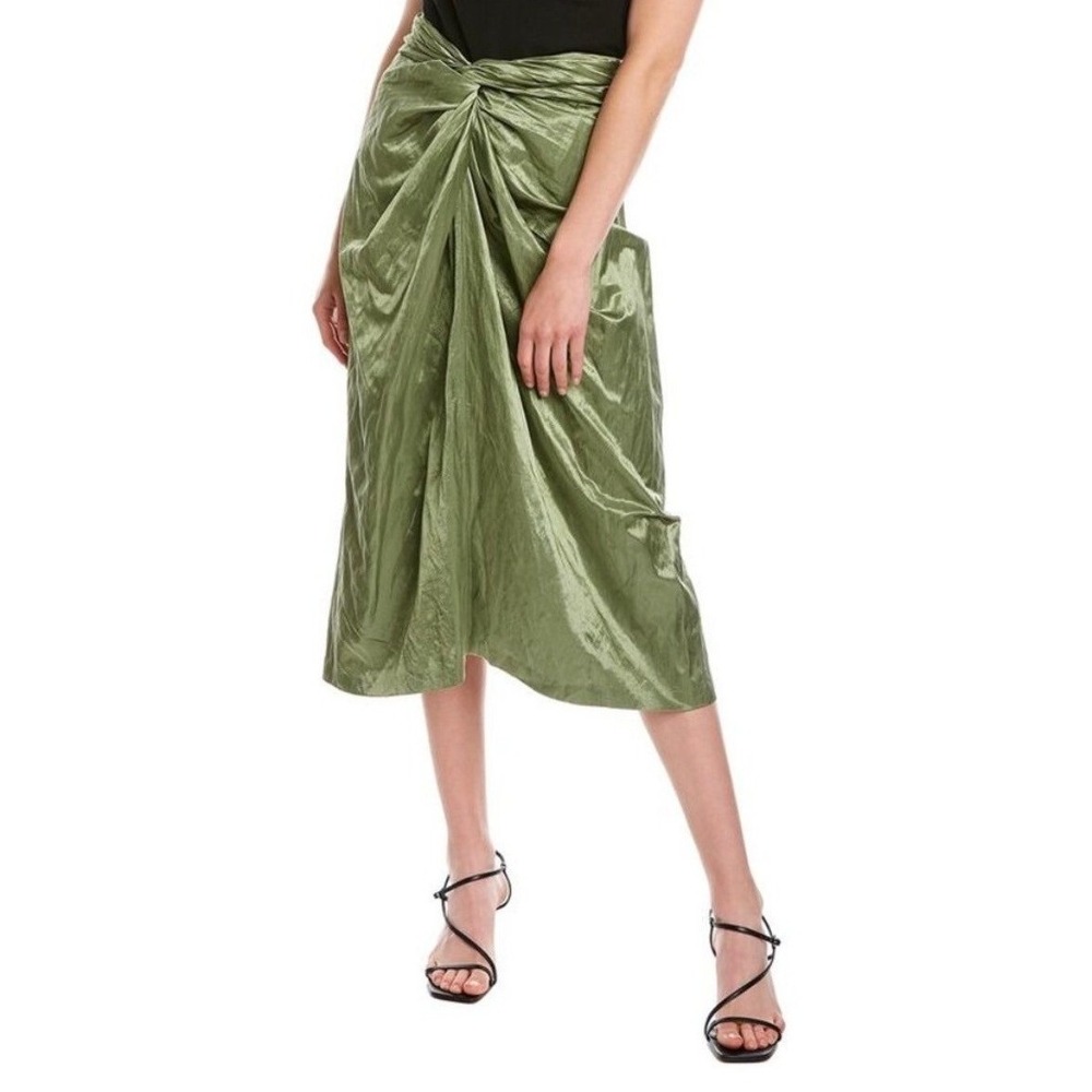 Vince‎ Metallic Twist Front Midi Skirt Pistachio Green 8